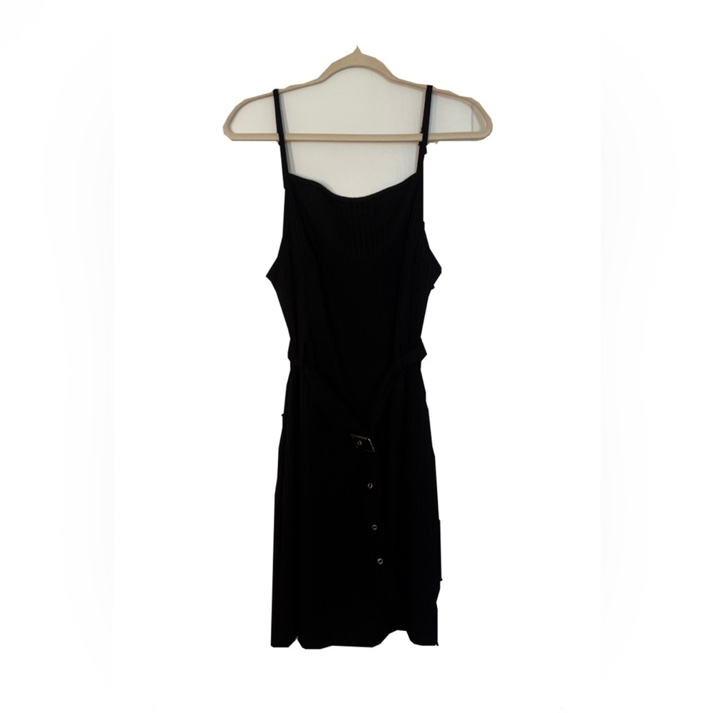 Elegant Waist Tied with Buckle Black Dress